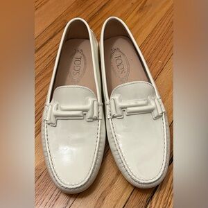 Tod's Double T Patent White Leather Women’s Loafers